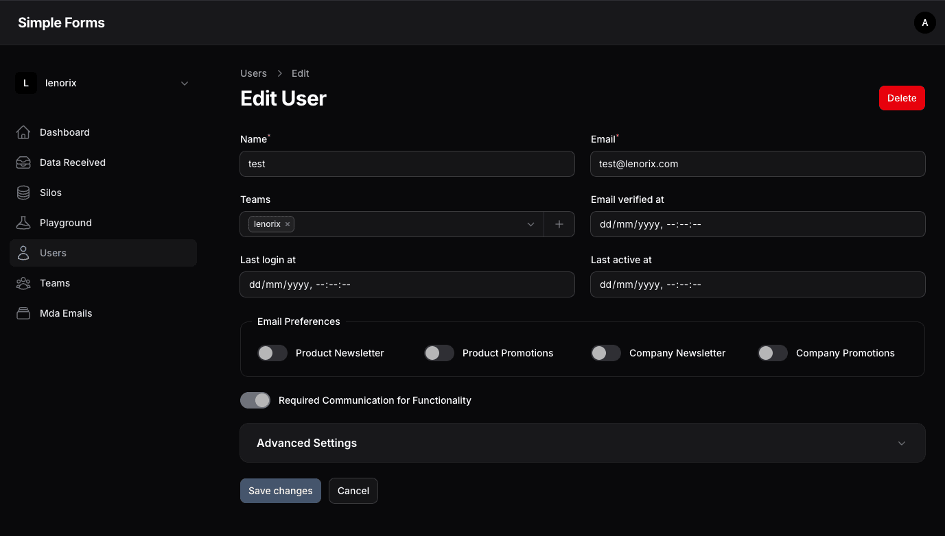 simple forms edit view